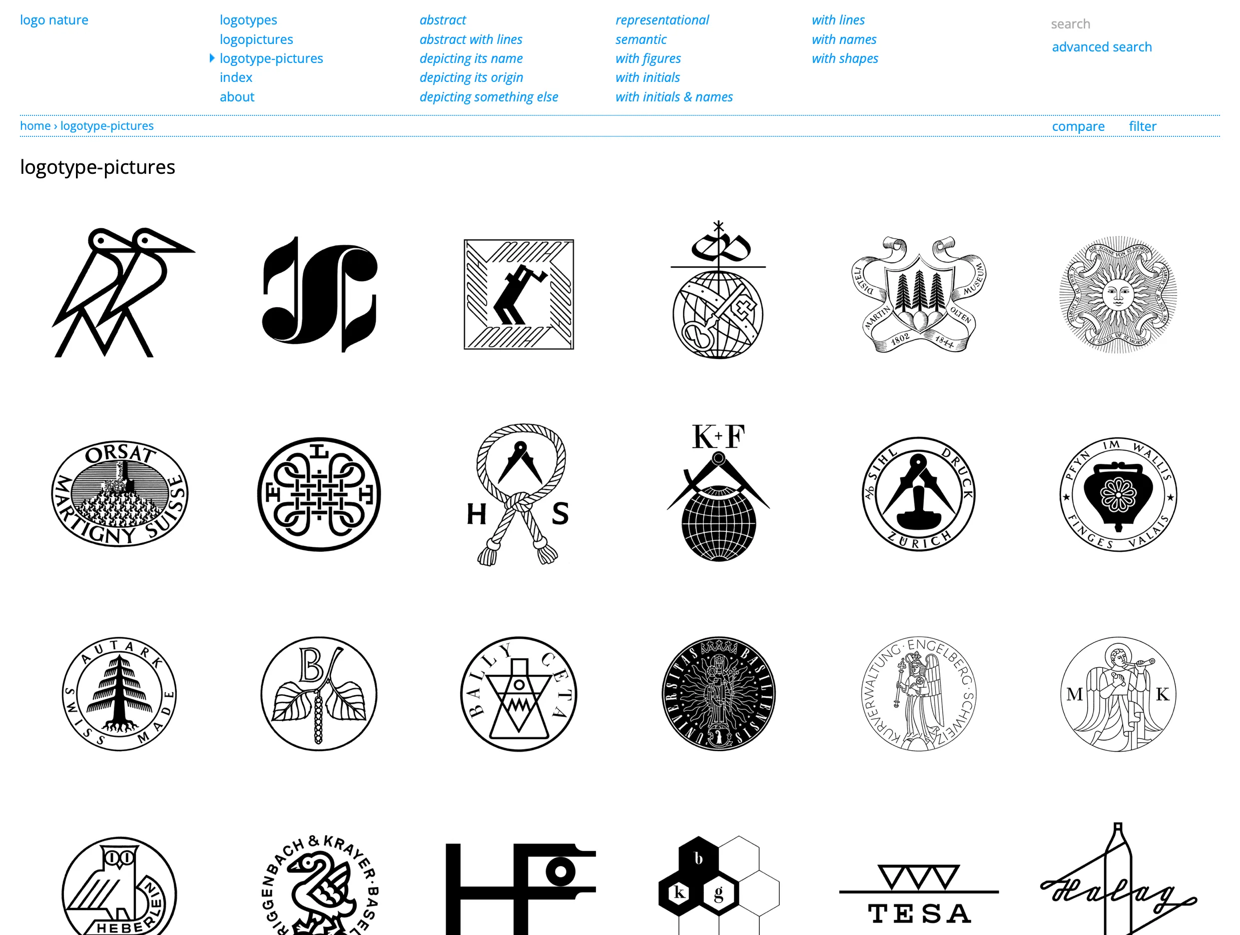 Screenshot of the linked site, showing a wall of nice logos and ways to filter them